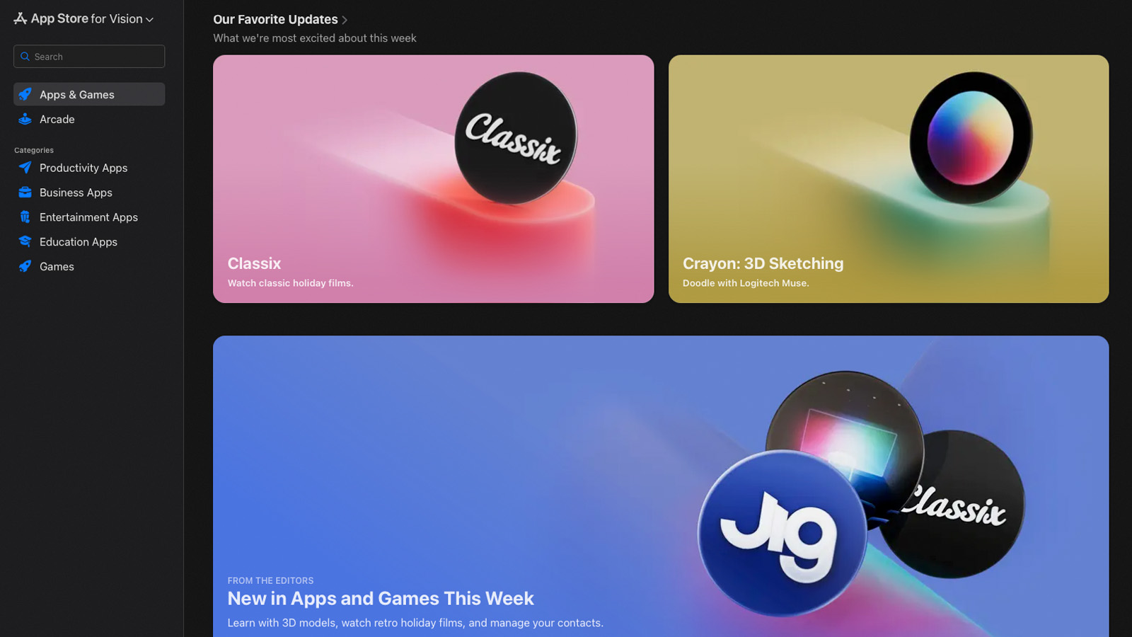 The Classix editorial feature on the App Store for Apple Vision Pro.